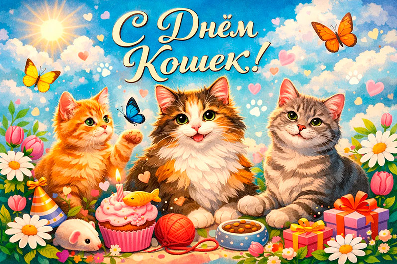 Открытка на День кошек