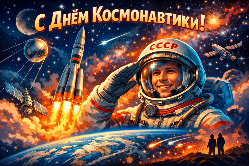 Открытка на День космонавтики