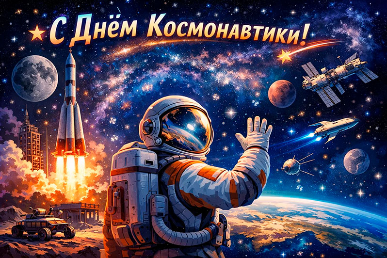 Открытка на День космонавтики