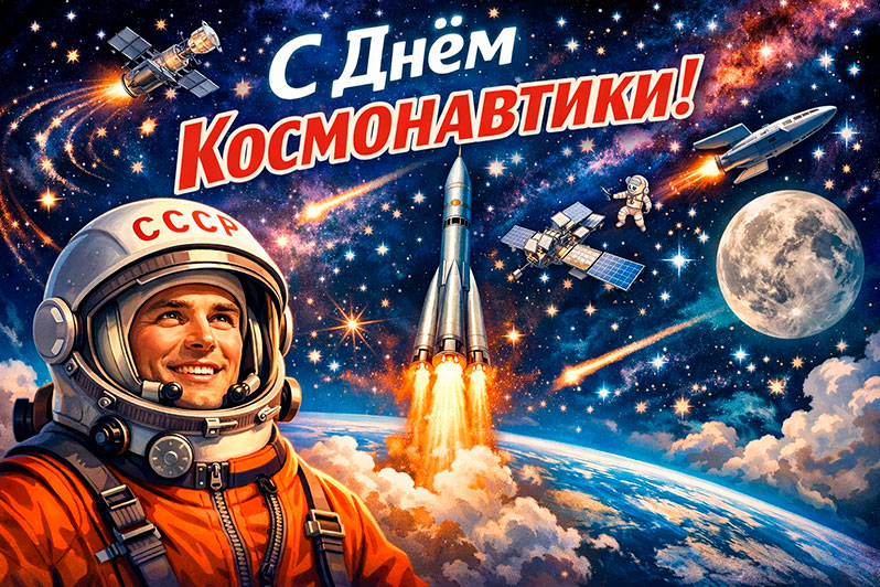 Открытка на День космонавтики