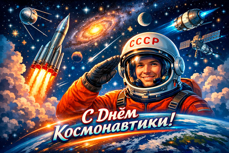 Открытка на День космонавтики