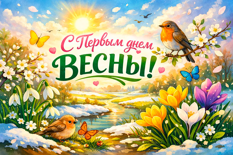 Открытка на Первый день весны
